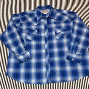 Wrangler Men's Western Snap Front Long-Sleeved Plaid Shirt